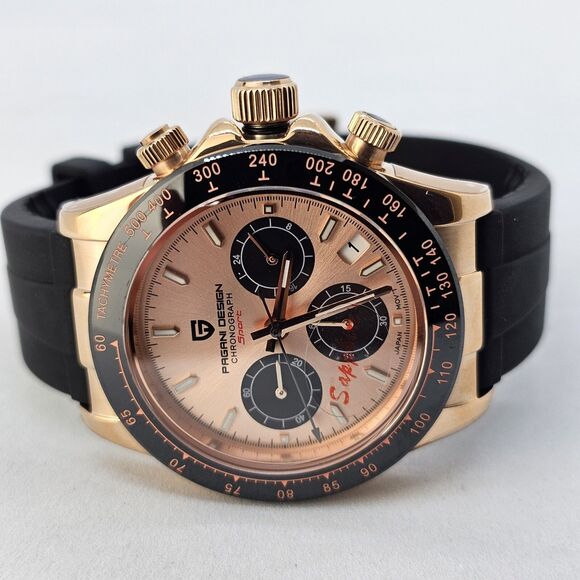 Pagani Design Watch Men's 40MM Gold Dial Black Plastic Red Orange Canvas Bands - Picture 4 of 16